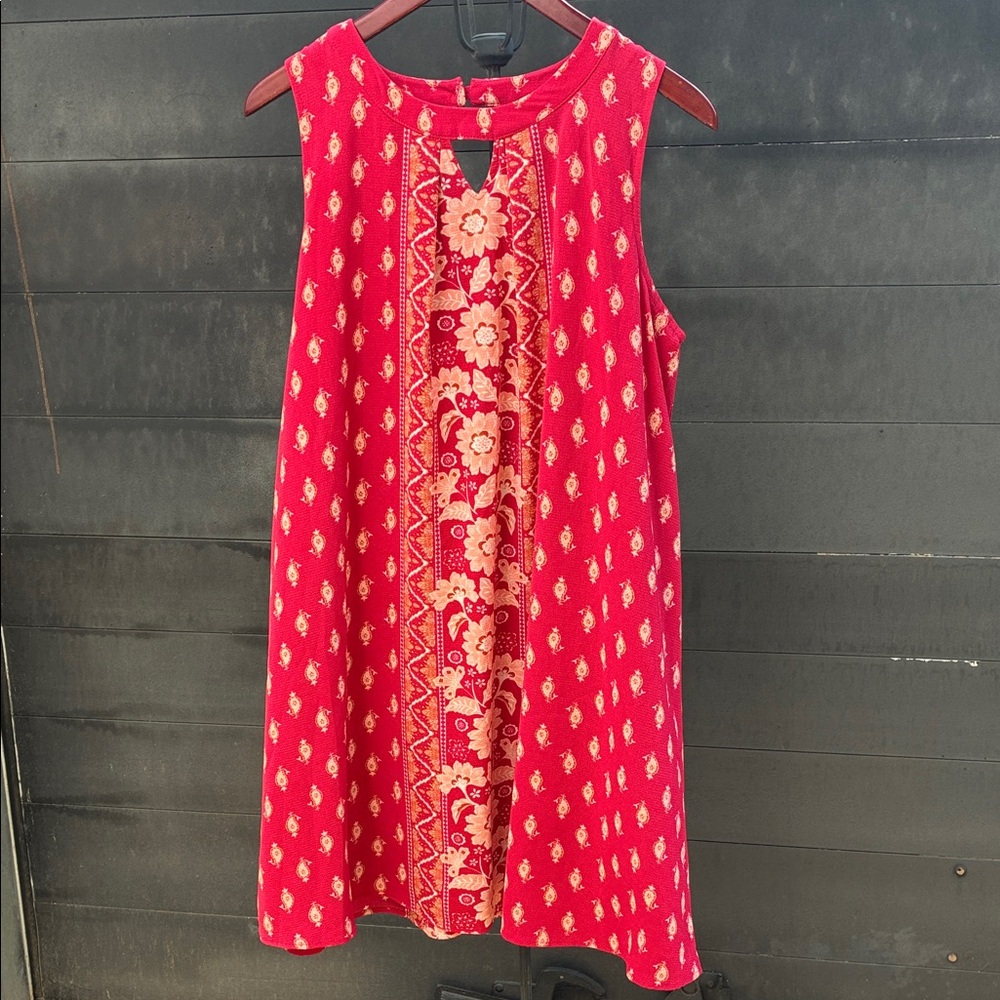 Xhilaration Red Floral Midi Dress with Cream Accents